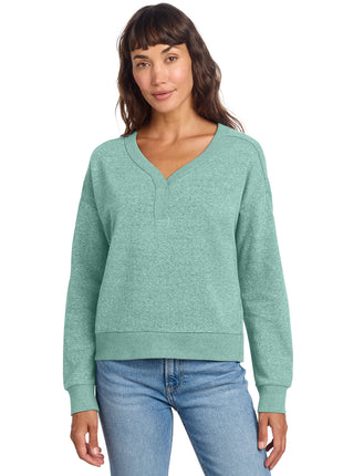 District® Women's Perfect Tri® Fleece V-Neck Sweatshirt DT1312 - Heathered Eucalyptus Blue | District