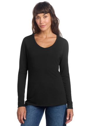 District® Women's Perfect Tri® Long Sleeve V-Neck Tee DT135 - Black | District