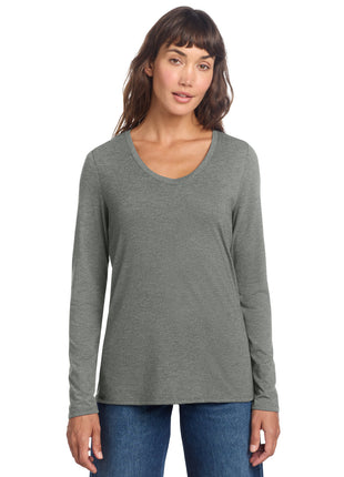 District® Women's Perfect Tri® Long Sleeve V-Neck Tee DT135 - Heathered Charcoal | District