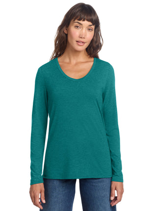 District® Women's Perfect Tri® Long Sleeve V-Neck Tee DT135 - Heathered Teal | District