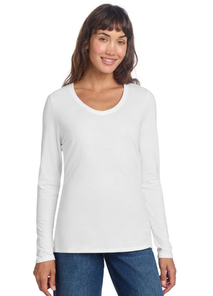 District® Women's Perfect Tri® Long Sleeve V-Neck Tee DT135 - White | District