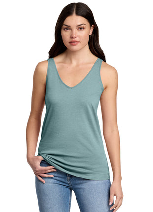 District® Women's Perfect Blend® CVC V-Neck Tank DT154 - Heathered Eucalyptus Blue | District