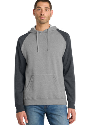District® Young Mens Lightweight Fleece Raglan Hoodie.  DT196 - Heathered Grey/ Heathered Charcoal | District