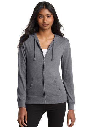 District® Women's Fitted Jersey Full-Zip Hoodie. DT2100 - Dark Heather Grey | District