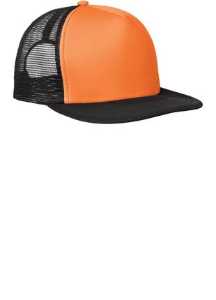 District® Flat Bill Snapback Trucker Cap. DT624 - Neon Orange | District