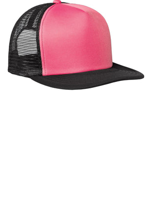 District® Flat Bill Snapback Trucker Cap. DT624 - Neon Pink | District