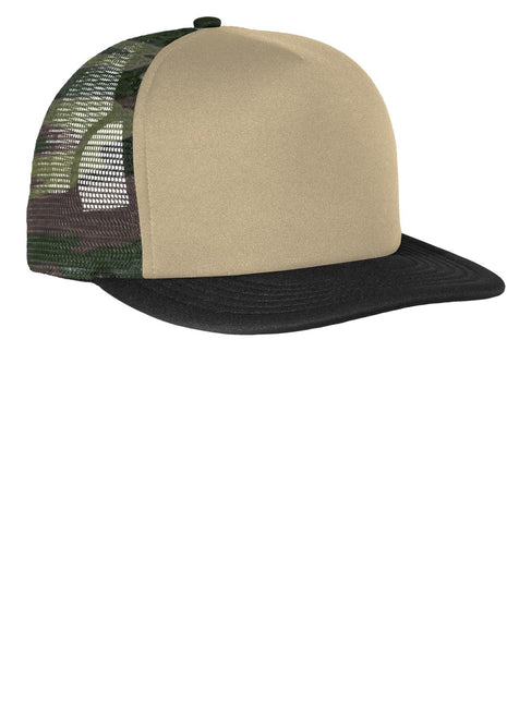 District® Flat Bill Snapback Trucker Cap. DT624 - Military Camo | District