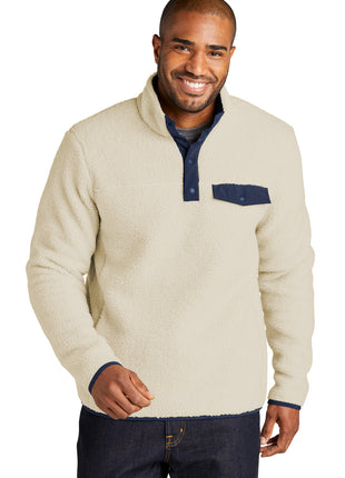 Port Authority® Camp Fleece Snap Pullover F140 - Oat/ Dress Blue Navy | Port Authority
