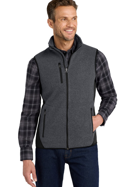 Port Authority® R-Tek® Pro Fleece Full-Zip Vest. F228 - Charcoal Heather/ Black | Port Authority