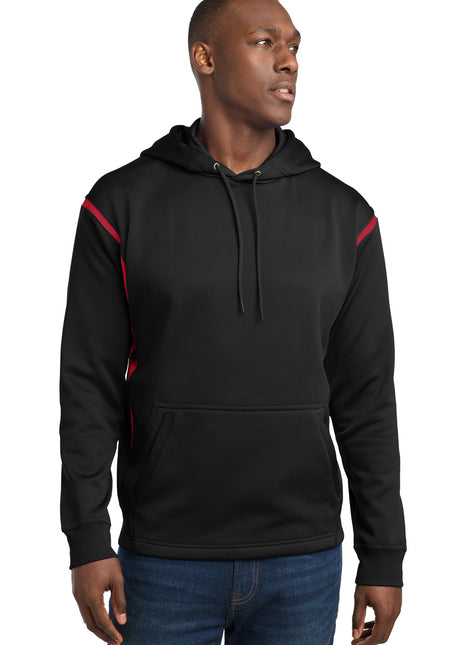 Sport-Tek® Tech Fleece Colorblock Hooded Sweatshirt. F246 - Black/ True Red | Sport-Tek