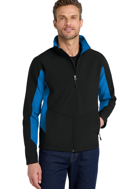 Port Authority® Core Colorblock Soft Shell Jacket. J318 - Black/ Imperial Blue | Port Authority