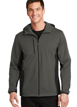 Port Authority® Active Hooded Soft Shell Jacket. J719 - Grey Steel/ Deep Black | Port Authority