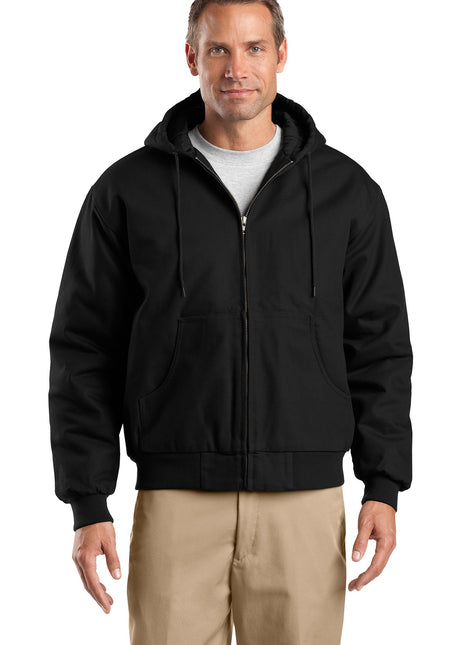 CornerStone® Tall Duck Cloth Hooded Work Jacket. TLJ763H - Black | CornerStone