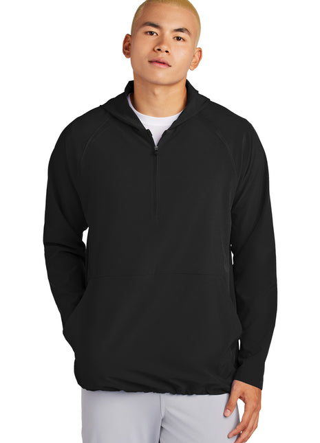 Sport-Tek® Repeat 1/2-Zip Long Sleeve Hooded Jacket JST488 - Black | Sport-Tek