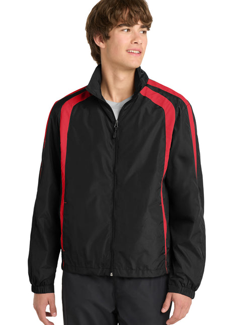 Sport-Tek® Colorblock Raglan Jacket. JST60 - Black/ True Red | Sport-Tek