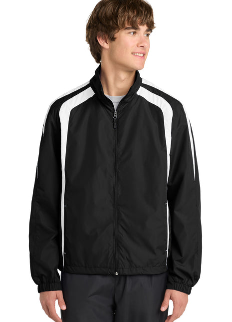 Sport-Tek® Colorblock Raglan Jacket. JST60 - Black/ White | Sport-Tek