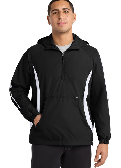 Sport-Tek® Colorblock Raglan Anorak. JST63 - Black/ White | Sport-Tek