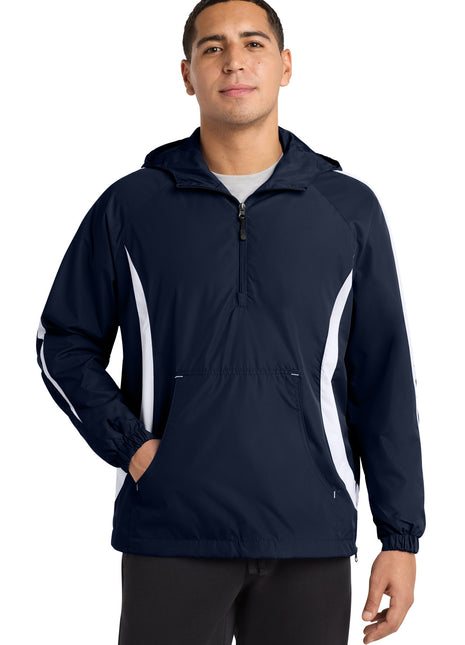 Sport-Tek® Colorblock Raglan Anorak. JST63 - True Navy/ White | Sport-Tek