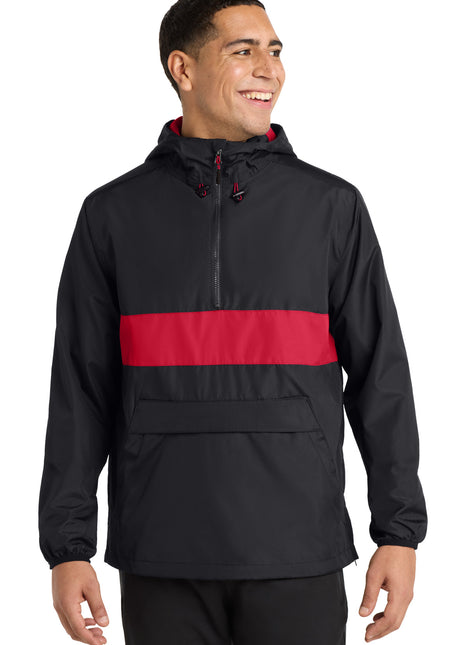 Sport-Tek® Zipped Pocket Anorak. JST65 - Black/ True Red | Sport-Tek