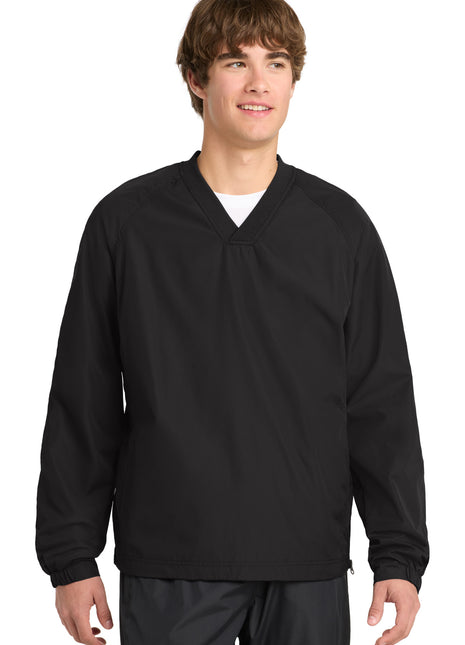 Sport-Tek® V-Neck Raglan Wind Shirt. JST72 - Black | Sport-Tek