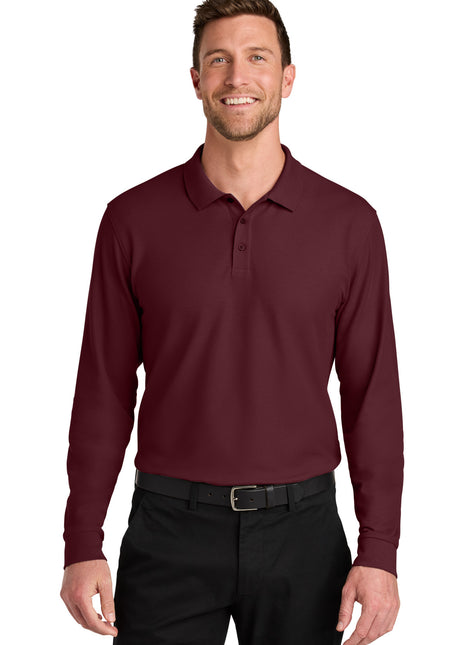 Port Authority® Wearever Signature Pique Long Sleeve Polo K200LS - Burgundy | Port Authority