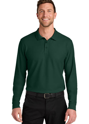 Port Authority® Wearever Signature Pique Long Sleeve Polo K200LS - Dark Green | Port Authority