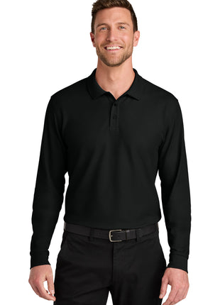 Port Authority® Wearever Signature Pique Long Sleeve Polo K200LS - Deep Black | Port Authority