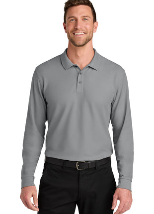 Port Authority® Wearever Signature Pique Long Sleeve Polo K200LS - Gusty Grey | Port Authority