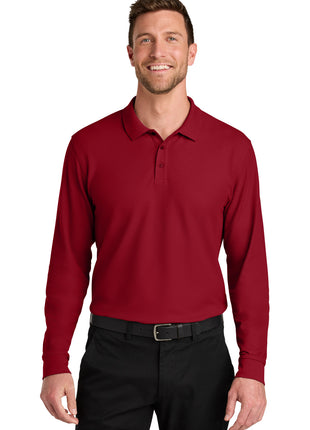 Port Authority® Wearever Signature Pique Long Sleeve Polo K200LS - Rich Red | Port Authority