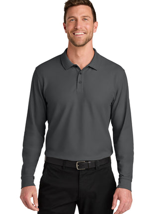 Port Authority® Wearever Signature Pique Long Sleeve Polo K200LS - Storm Grey | Port Authority