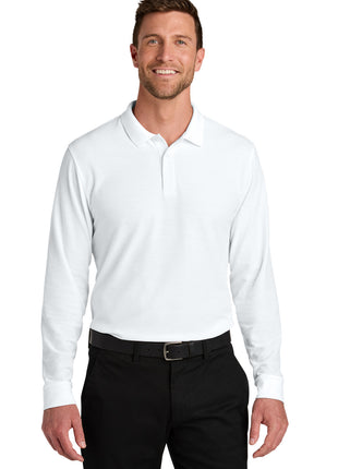 Port Authority® Wearever Signature Pique Long Sleeve Polo K200LS - White | Port Authority