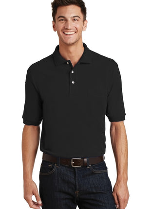 Port Authority® Heavyweight Cotton Pique Polo with Pocket.  K420P - Black | Port Authority