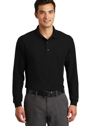 Port Authority® Long Sleeve Silk Touch™ Polo with Pocket.  K500LSP - Black | Port Authority