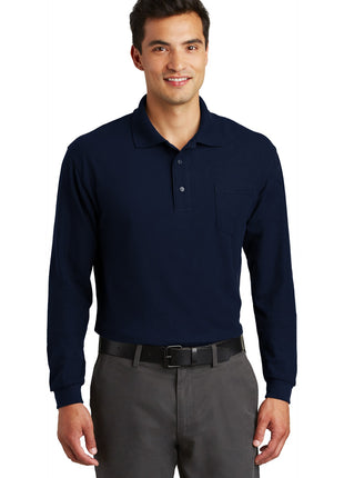 Port Authority® Long Sleeve Silk Touch™ Polo with Pocket.  K500LSP - Navy | Port Authority