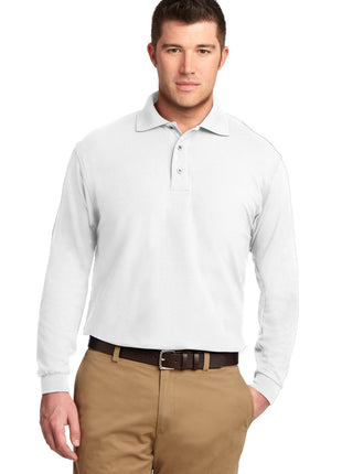 Port Authority® Silk Touch™ Long Sleeve Polo.  K500LS - White | Port Authority