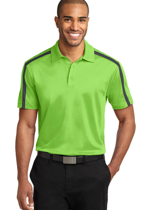 Port Authority® Silk Touch™ Performance Colorblock Stripe Polo. K547 - Lime/ Steel Grey | Port Authority