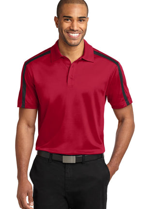 Port Authority® Silk Touch™ Performance Colorblock Stripe Polo. K547 - Red/ Black | Port Authority