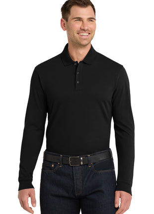 Port Authority® EZCotton® Long Sleeve Polo. K8000LS - Black | Port Authority