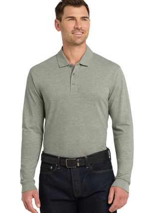 Port Authority® EZCotton® Long Sleeve Polo. K8000LS - Oxford Heather | Port Authority