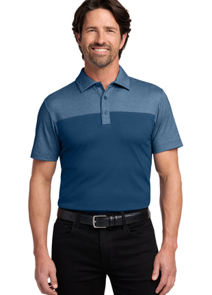 Port Authority® Fine Pique Blend Blocked Polo K831 - Aegean Blue/ Aegean Blue Heather | Port Authority