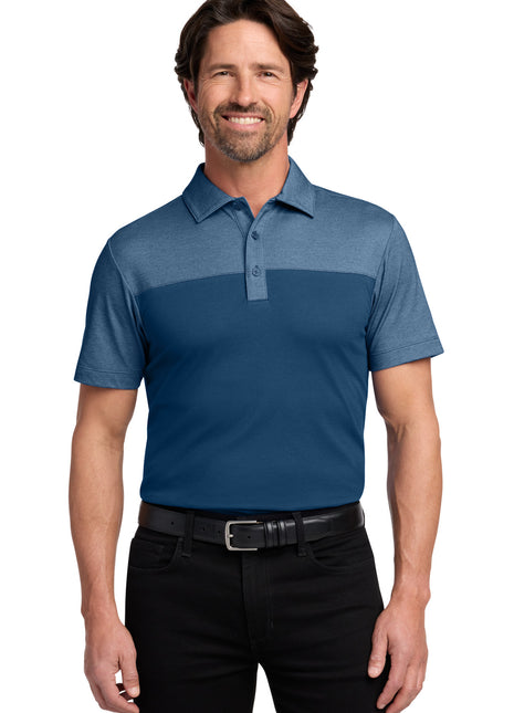 Port Authority® Fine Pique Blend Blocked Polo K831 - Aegean Blue/ Aegean Blue Heather | Port Authority