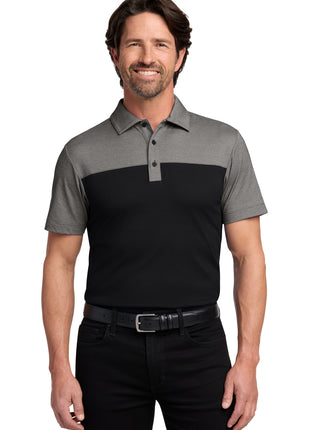 Port Authority® Fine Pique Blend Blocked Polo K831 - Deep Black/ Charcoal Heather | Port Authority