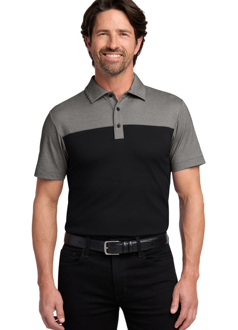 Port Authority® Fine Pique Blend Blocked Polo K831 - Deep Black/ Charcoal Heather | Port Authority