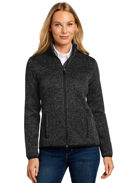 Port Authority® Women's Sweater Fleece Jacket. L232 - Black Heather | Port Authority