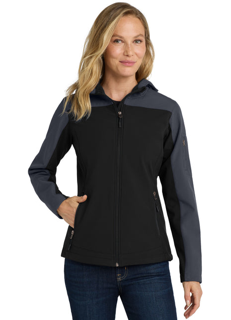Port Authority® Women's Hooded Core Soft Shell Jacket. L335 - Black/ Battleship Grey | Port Authority