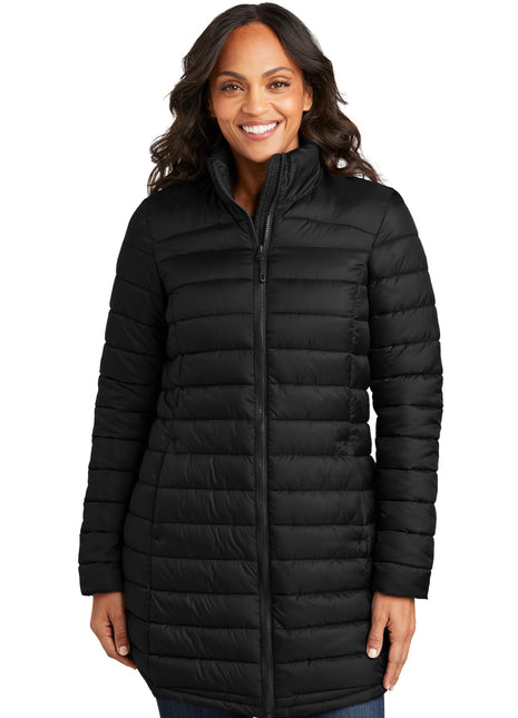 Port Authority® Women's Horizon Puffy Long Jacket L365 - Deep Black | Port Authority