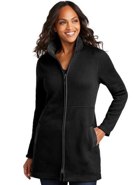 Port Authority® Women's Arc Sweater Fleece Long Jacket L425 - Deep Black | Port Authority