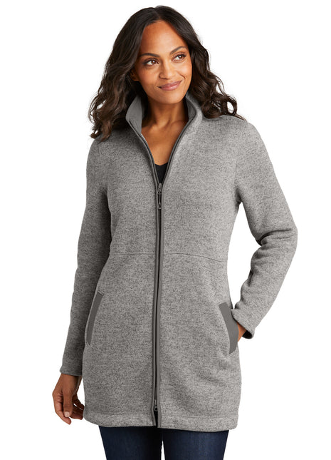 Port Authority® Women's Arc Sweater Fleece Long Jacket L425 - Deep Smoke Heather | Port Authority