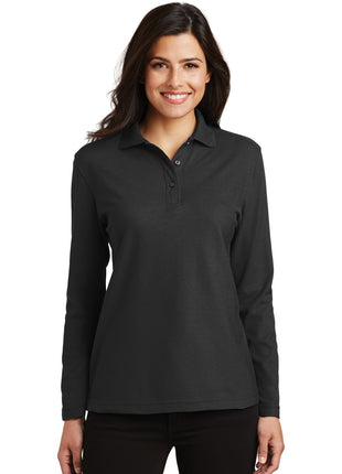 Port Authority® Women's Silk Touch™ Long Sleeve Polo.  L500LS - Black | Port Authority
