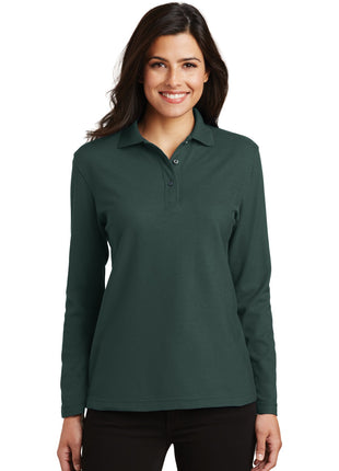 Port Authority® Women's Silk Touch™ Long Sleeve Polo.  L500LS - Dark Green | Port Authority